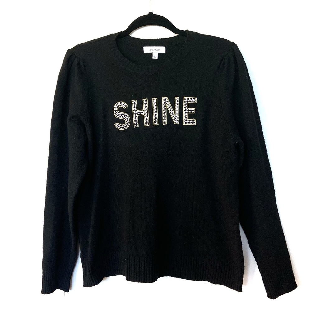 Black Size Large Graphic Beaded Sweater